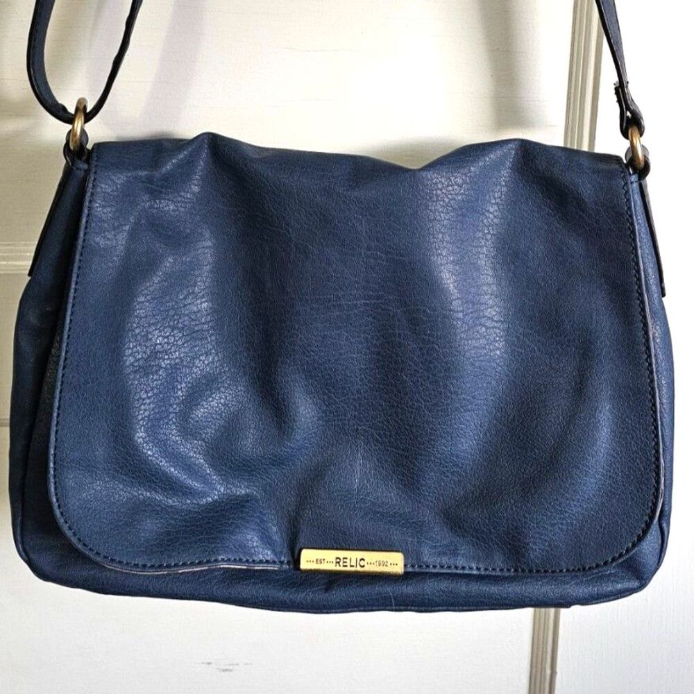 Relic by Fossil Navy Blue Pebbled Vegan Leather Flap Crossbody Bag Gold Hardware
